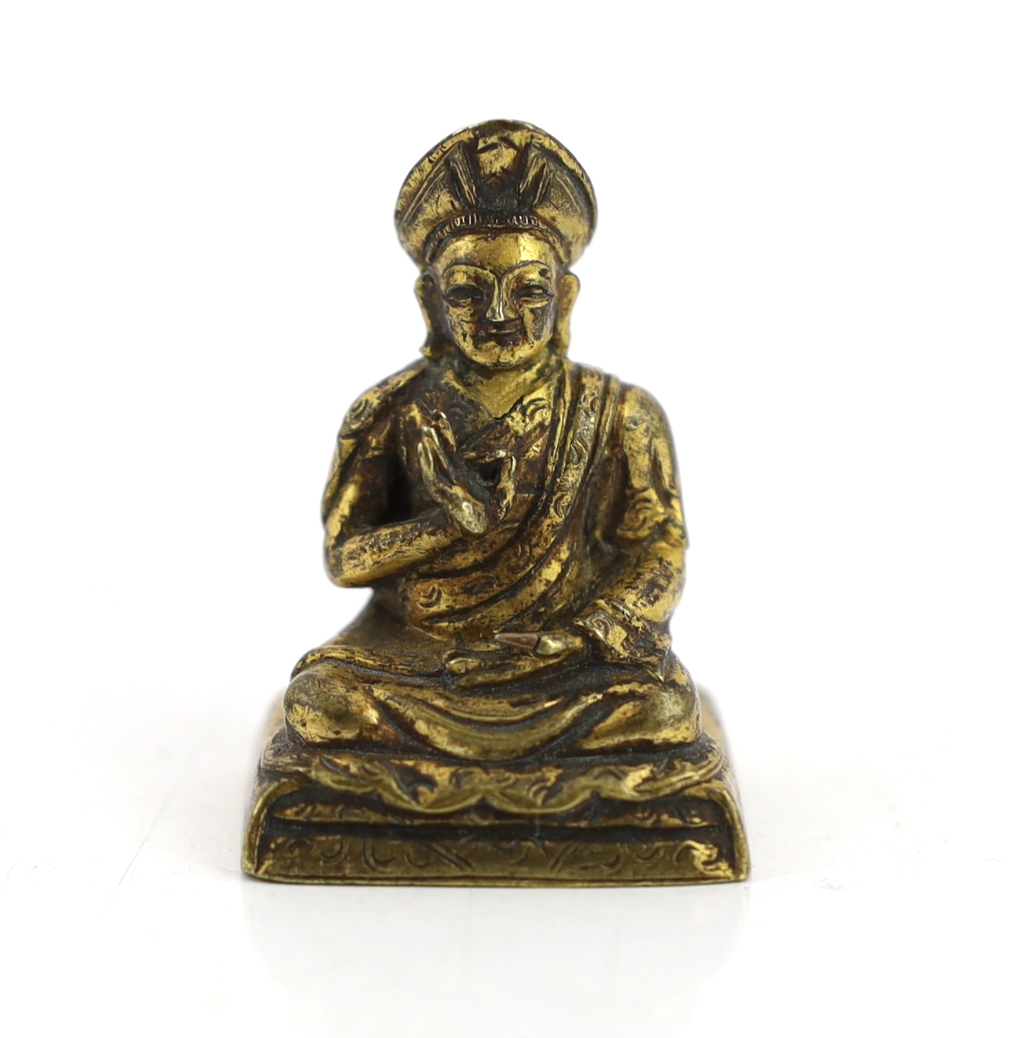A Chinese miniature cast bronze figure of Teacher (Lama) Changkya Rolpai Dorje, 18th/19th century